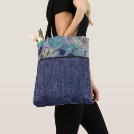 Lila und blaue Wirbel und Denim Tasche