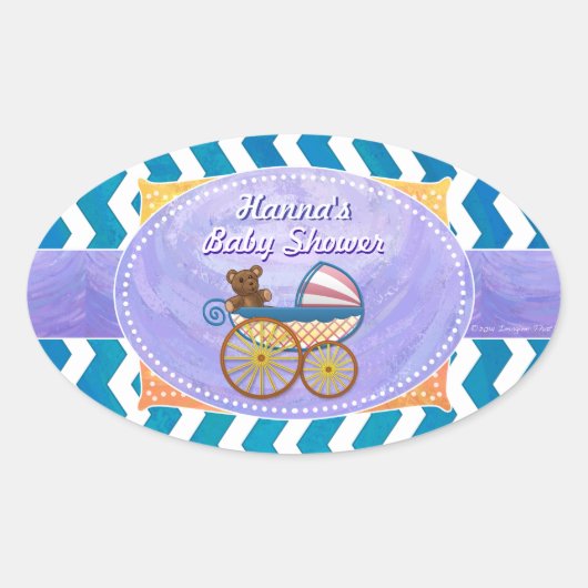 Lila und blaue Zickzack Babydusche Ovaler Aufkleber (Vorderseite)