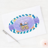 Lila und blaue Zickzack Babydusche Ovaler Aufkleber (Umschlag)