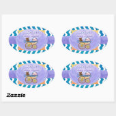 Lila und blaue Zickzack Babydusche Ovaler Aufkleber (Blatt)
