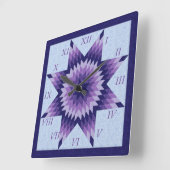 Lila und blauer einziger Stern-Steppdecken-Entwurf Quadratische Wanduhr (Winkel)