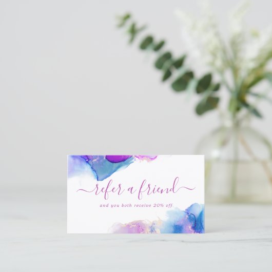 Lila und blauer Eleganter Wasserfarben Alkohol Tin Empfehlungskarte (Stehend Vorderseite)