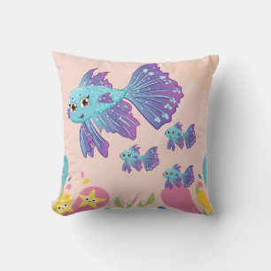 Lila und blauer Fisch in rosa Meereslandschaft, Kissen
