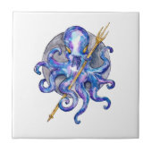 Lila und Blauer Kraken mit Trident Fliese (Vorderseite)