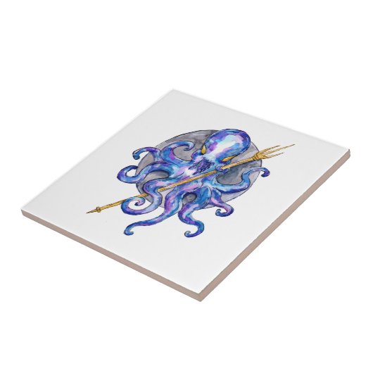 Lila und Blauer Kraken mit Trident Fliese (Seite)