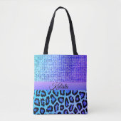 Lila und blauer Leopard und Pixel Personalisiert Tasche (Vorderseite)