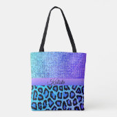 Lila und blauer Leopard und Pixel Personalisiert Tasche (Rückseite)
