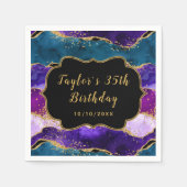 Lila und blauer Pfau Agate Birthday Serviette (Vorderseite)