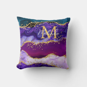 Lila und blauer Pfauen-Faux-Glitter-Achat Kissen