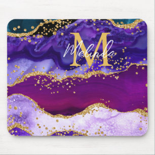 Lila und blauer Pfauen-Faux-Glitter-Achat Mousepad