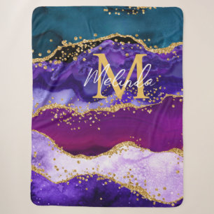 Lila und blauer Pfauen-Faux-Glitter-Achat Sherpadecke