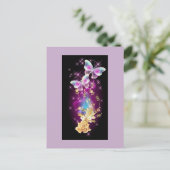 Lila und blauer Schmetterling mit goldener Rose Postkarte (Stehend Vorderseite)