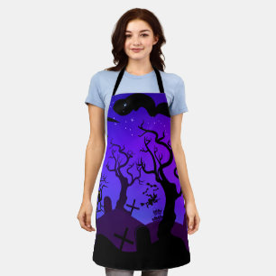 Lila und blauer Spuk Friedhof Halloween Schürze
