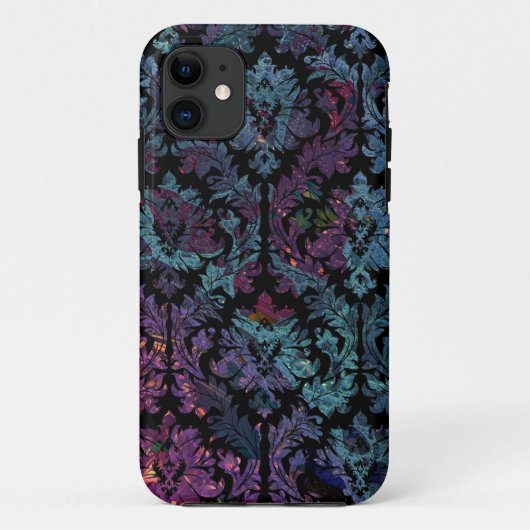 Lila und blaues Damast-Muster Case-Mate iPhone Hülle (Rückseite)