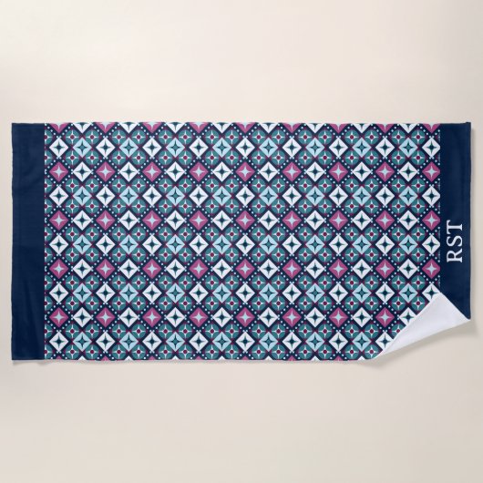 Lila und blaues Design Strandtuch (Vorderseite)