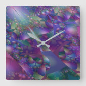 Lila und blaues Fraktal Quadratische Wanduhr (Vorderseite)