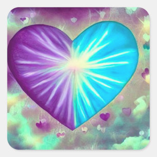Lila und blaues Herz Quadratischer Aufkleber