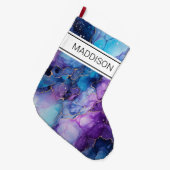 Lila und blaues Marmormuster Großer Weihnachtsstrumpf (Vorderansicht (hängend))