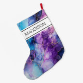 Lila und blaues Marmormuster Großer Weihnachtsstrumpf (Rückseite (Hängend))