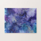 Lila und blaues Marmorwasser Mit Monogramm Puzzle (Horizontal)