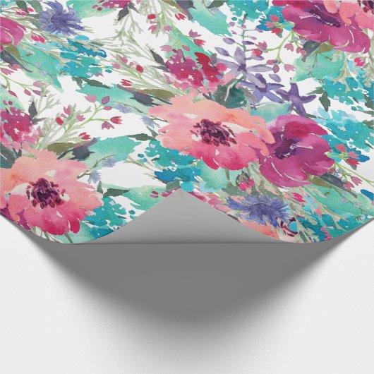 Lila und blaues Muster mit blühenden Wasserfarben Geschenkpapier (Ecke)