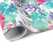 Lila und blaues Muster mit blühenden Wasserfarben Geschenkpapier (Rolleneckpunkt)