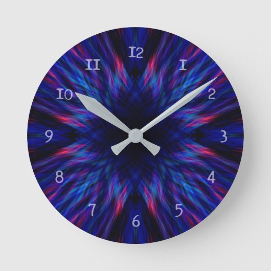 Lila und blaues Muster Runde Wanduhr (Vorderseite)