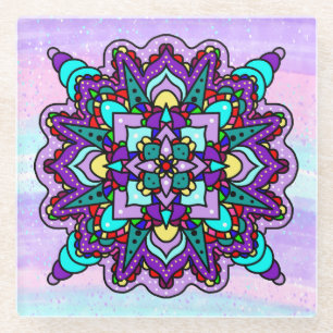Lila und blaues Mystical Mandala Glasuntersetzer