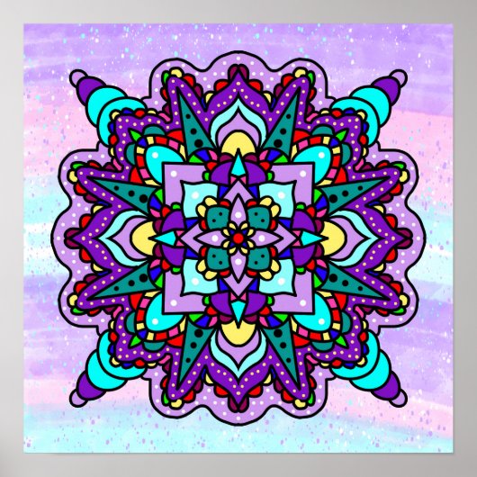 Lila und blaues Mystical Mandala Poster (Vorne)