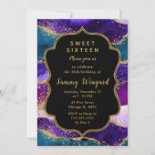 Lila und blaues Pfauenhaus Agate 16 . Geburtstag Einladung (Vorderseite)