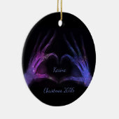 Lila und blaues Röntgenstrahl-Fingerformherz Keramik Ornament (Rechts)