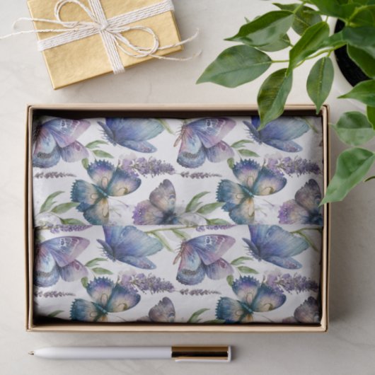 lila und blaues Schmetterlingsmuster Seidenpapier (Geschenk)