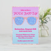 Lila und blaues tropisches Pool-Party Einladung (Stehend Vorderseite)