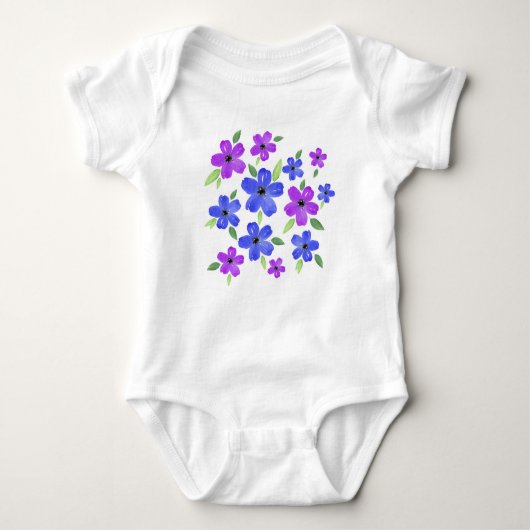 Lila und blaues Wasserfarbenflormotiv Baby Strampler (Vorderseite)