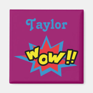 Lila und blaues Wow Comic Buchdesign Magnet