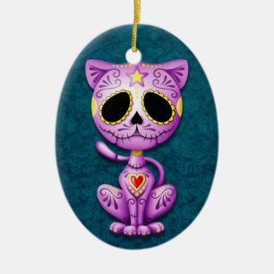 Lila und blaues Zombie-Zuckerkätzchen Keramikornament