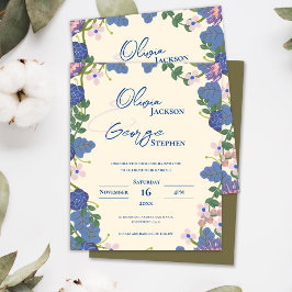 Lila und blauflorale romantische Hochzeitseinladun