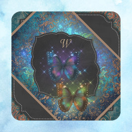 Lila und blauromantische Schmetterlinge Fantasie Quadratischer Aufkleber