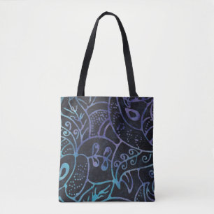 Lila und Blue Boho Batik Abstrakt Foliage Tasche
