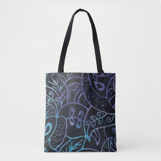 Lila und Blue Boho Batik Abstrakt Foliage Tasche (Vorderseite)