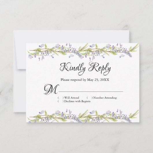 Lila und Blue Boho Floral UAWG Response Card RSVP Karte (Vorderseite)