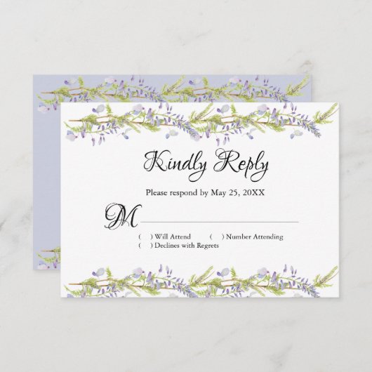 Lila und Blue Boho Floral UAWG Response Card RSVP Karte (Vorne/Hinten)