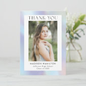 Lila und Blue Holographic Foto Abschluss Dankeskarte (Stehend Vorderseite)