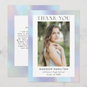 Lila und Blue Holographic Foto Abschluss Dankeskarte (Vorne/Hinten)