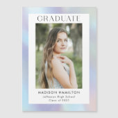 Lila und Blue Holographic Foto Abschluss Magneteinladung (Vorderseite)