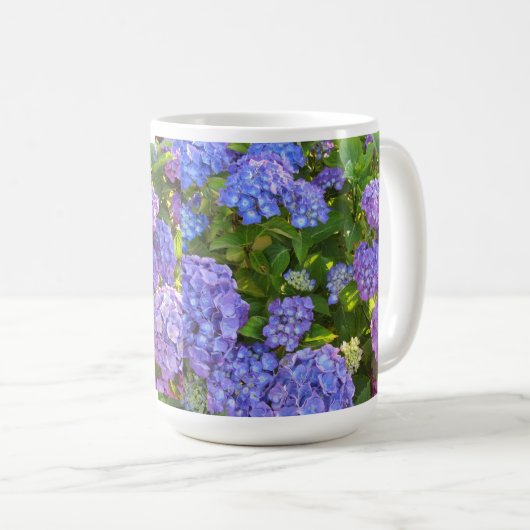 Lila und Blue Hydrangeas Kaffeetasse (VorderseiteRechts)