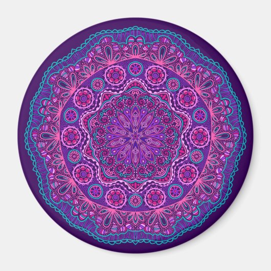 Lila und Blue Paisley Mandala Magnet (Vorne)