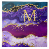 Lila und Blue Peacock Imitats Glitzer Agate Fliese (Vorderseite)