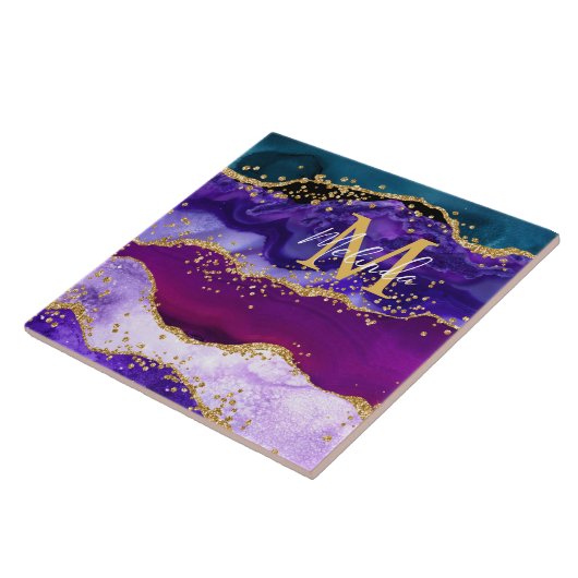 Lila und Blue Peacock Imitats Glitzer Agate Fliese (Seite)