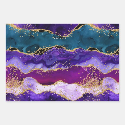 Lila und Blue Peacock Imitats Glitzer Agate Geschenkpapier Set (Vorderseite)